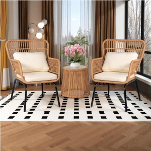 3 Piece Outdoor Wicker Bistro Set,