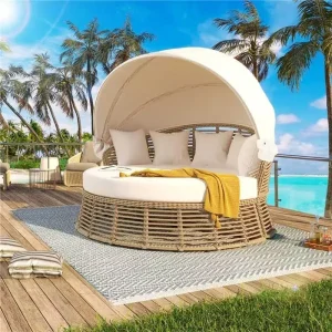 Outdoor Patio Rattan Round Daybed
