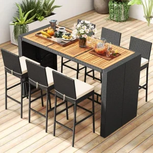 7-piece Patio Wicker Bar Set